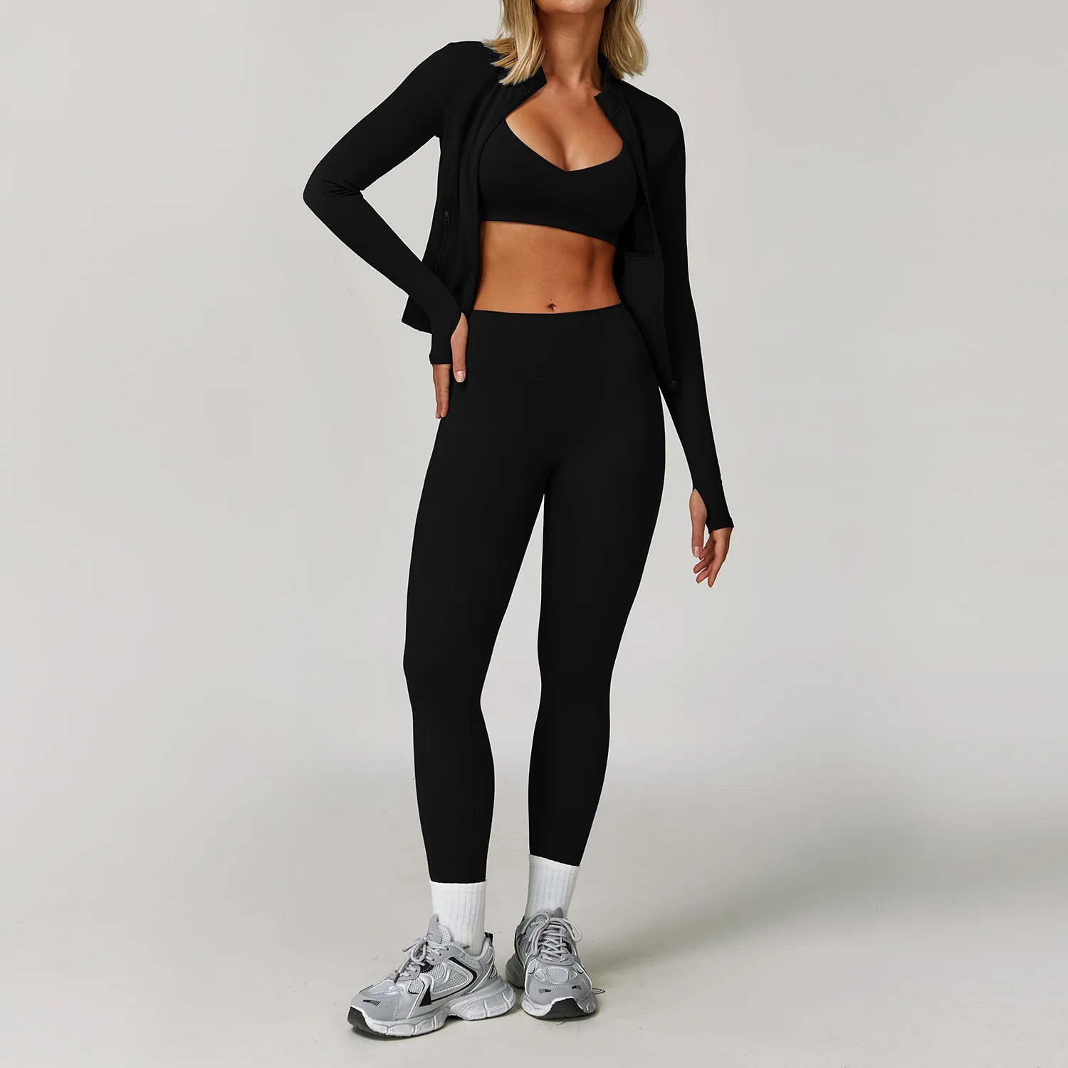 Women's 2/3-Piece Long Sleeve Yoga Suit | Sports Bra Running Workout Gym Tracksuit Athletic Wear