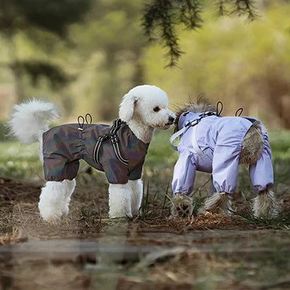 Waterproof Dog Raincoat with Built-In Harness – Adjustable Reflective 4-Leg Overalls for Small Dogs