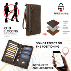 Genuine Leather Family Passport Wallet with AirTag Slot – Boarding Pass, Card & Pen Holder