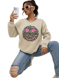 Leopard Happy Face Womens Sweatshirt Print Streetwear