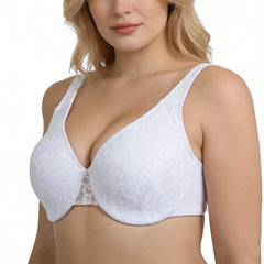 Plus Size Floral Lace Bra | Underwire Non-Padded 3/4 Cup High Support Soft Daily Wear