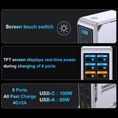 300W GaN 6-Port Digital Desktop Charging Station | PD 100W USB-C Fast Charger iPhone MacBook Laptop