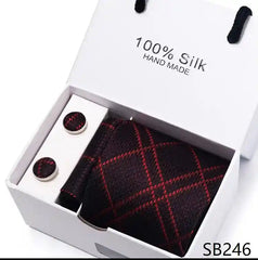 Solid Colour Necktie with Matching Handkerchief & Cufflinks - SB246 - Others In Fashion
