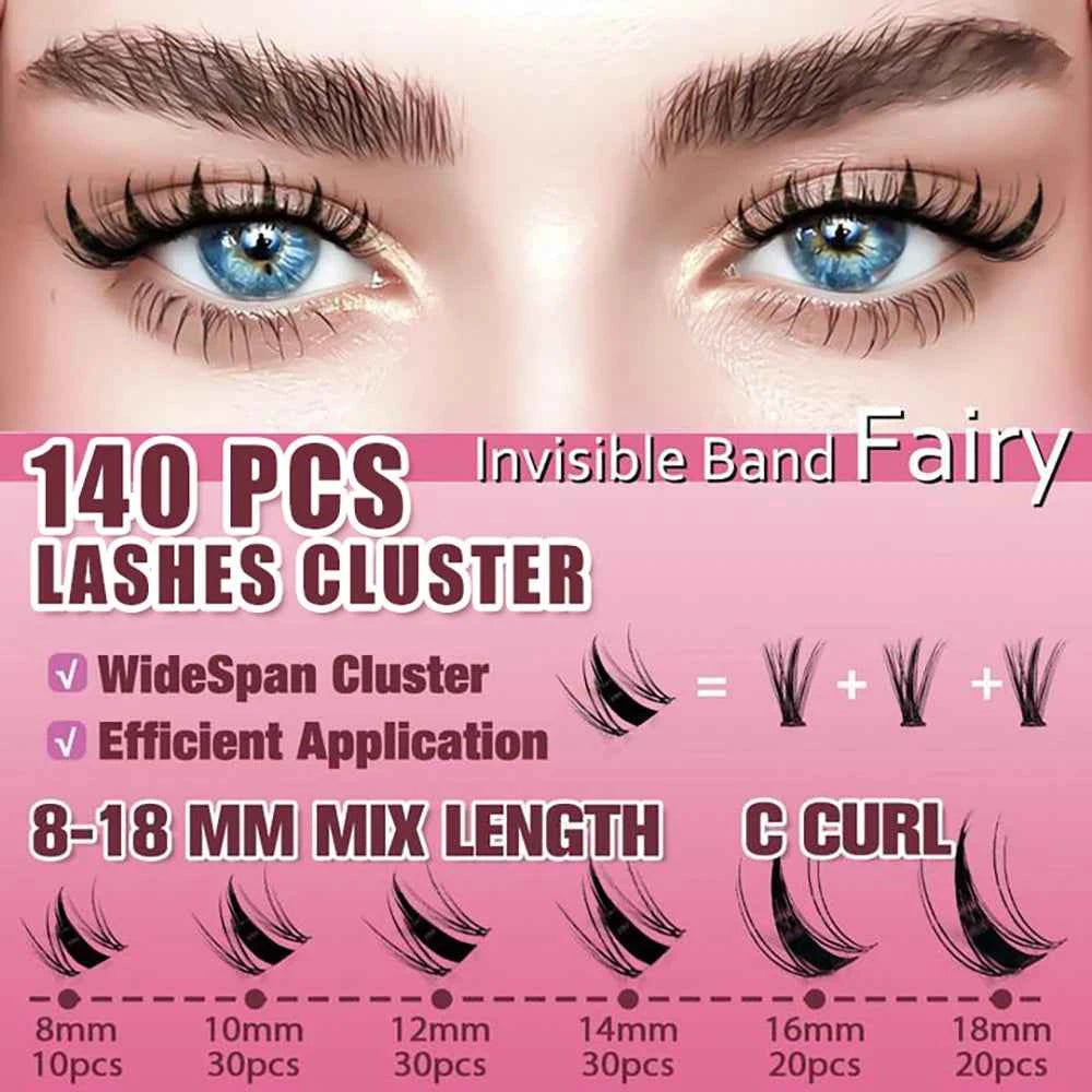Professional DIY Fairy Manga Lash Cluster Set – 140 Piece Natural Anime Extension Kit