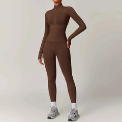 Women's Seamless Long Sleeve Yoga Set | Gym Fitness Jacket Tracksuit & Leggings Sportswear