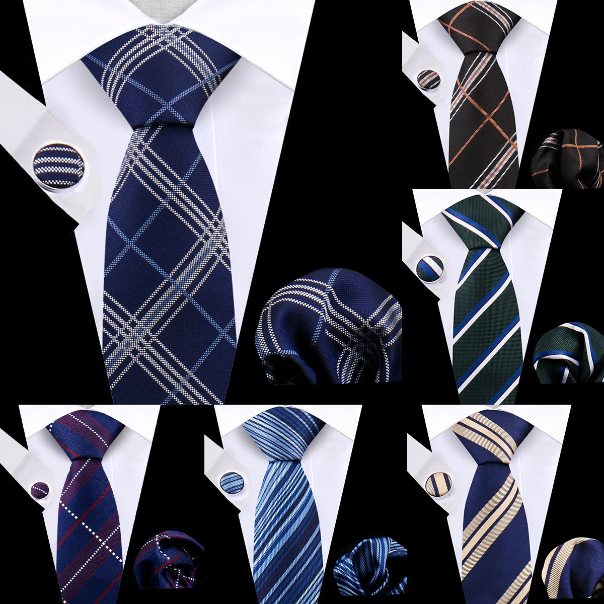 Classic Plaid Tie Set for Men - Necktie with Matching Pocket Square & Cufflinks - Others In Fashion