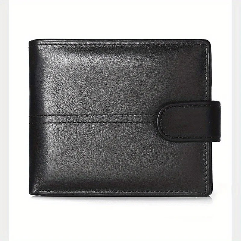 Genuine Leather RFID Anti-Theft Short Wallet with Coin Purse & Multi-Slot