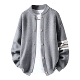 Men’s Baseball Collar Open Cardigan | Korean Style Color-Block Knitwear