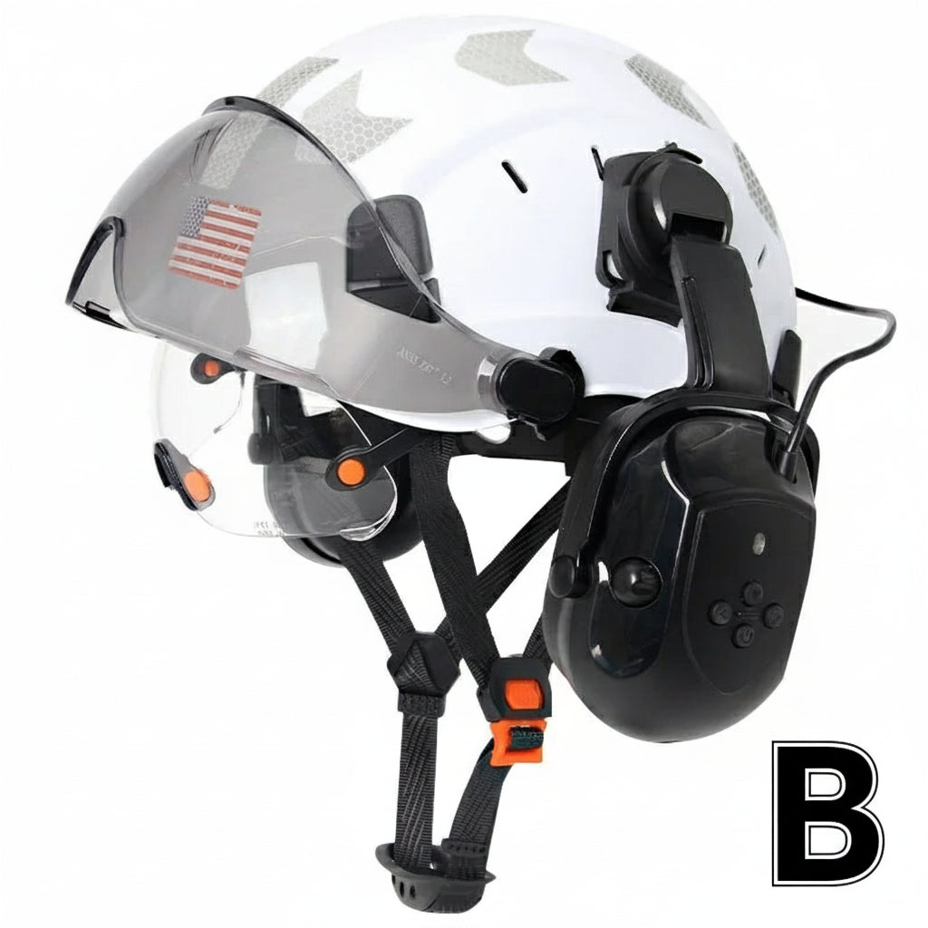 Safety Helmet With Bluetooth Earmuffs Double Visors Reflective Stickers by Snagg A Safety Helmet