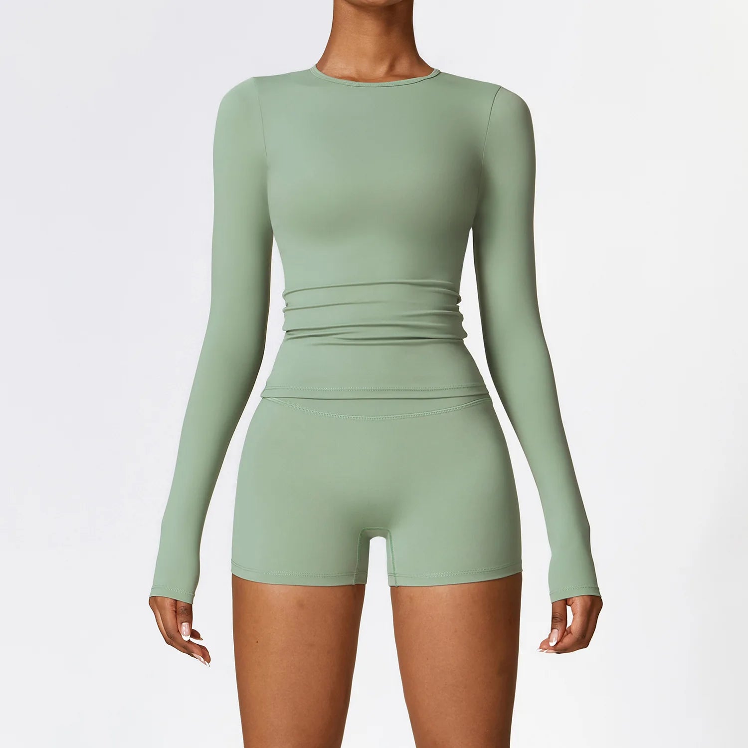 Women's 2-Piece Seamless Long Sleeve Crop Top Yoga Set | High Waist Leggings Gym Fitness Suit