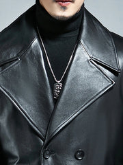 Long Waterproof Black PU Leather Trench Coat by Snagg A Coat