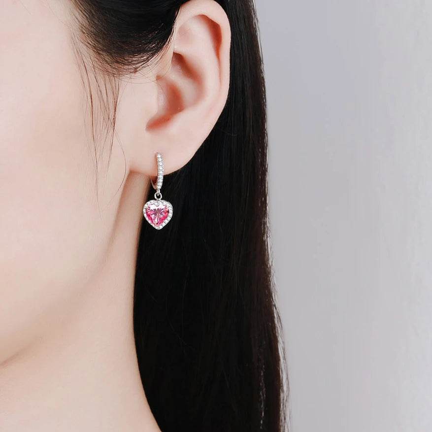 2CT Pink Heart Moissanite Drop Earrings - SnaggIt