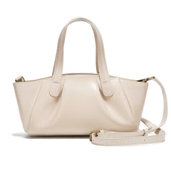 Ruched Genuine Leather Small Satchel
