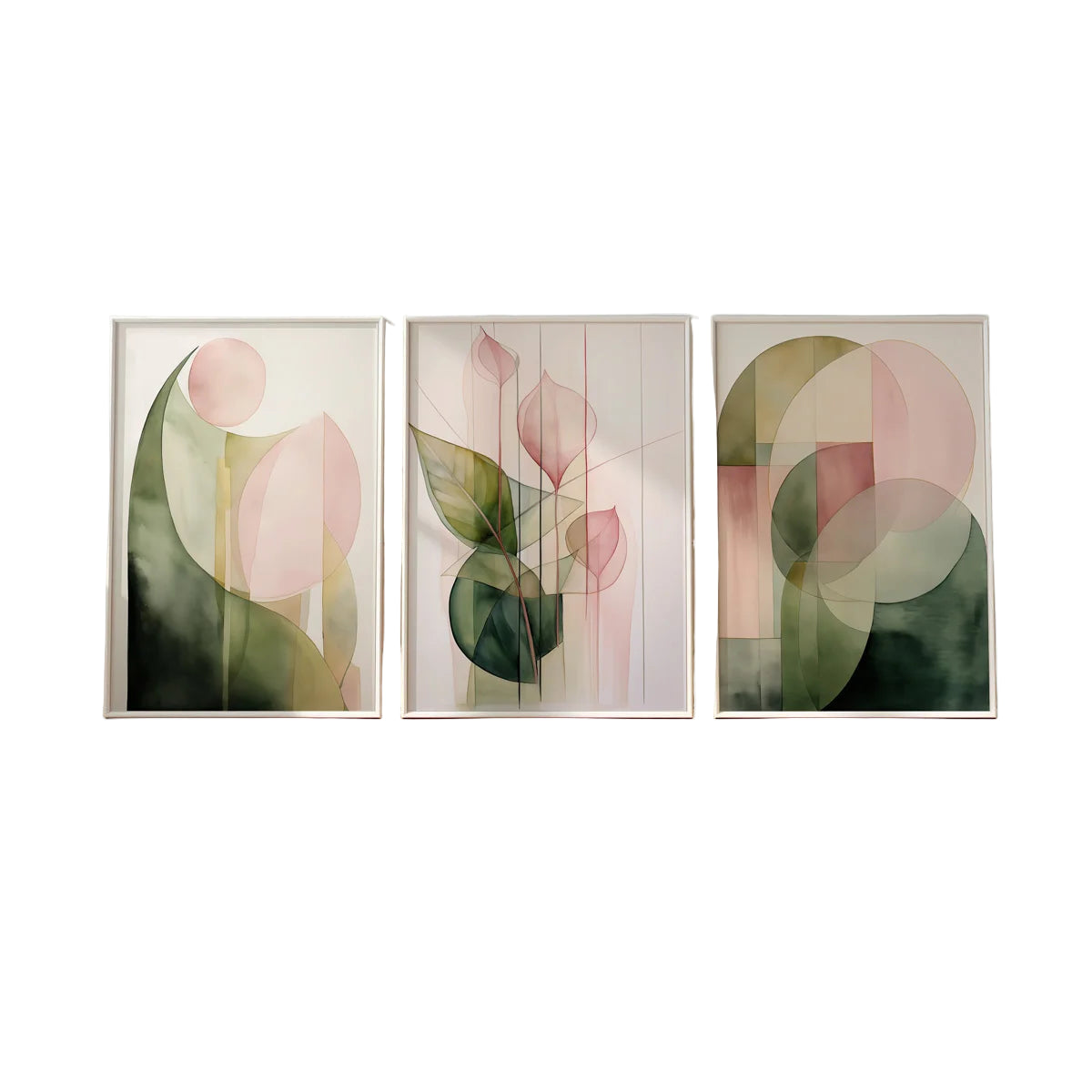 3 Pcs Green & Pink Abstract Plant Wall Art by Snagg A Print