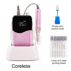 Professional 35,000 RPM Coreless Motor Nail Drill – High Torque 65W Wireless Desktop Station