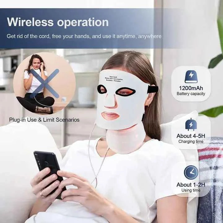 Silicone LED Face & Neck Mask – 7 Color Wireless Photon Light Therapy Device