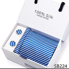 Solid Colour Necktie with Matching Handkerchief & Cufflinks - SB224 - Others In Fashion