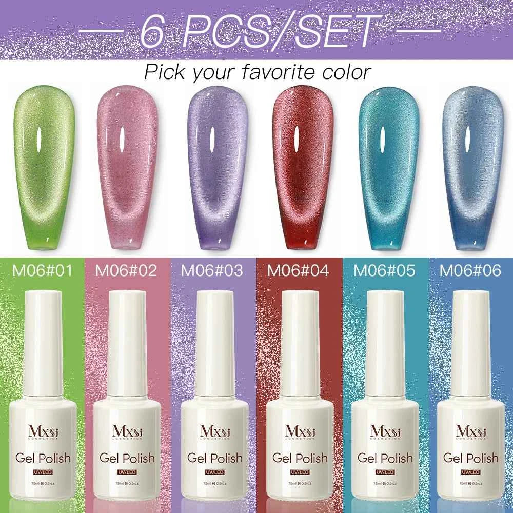 Professional 15ml Magnetic Crystal Cat Eye Gel Collection – 6 Piece High Pigment Red & Pink Reflective System