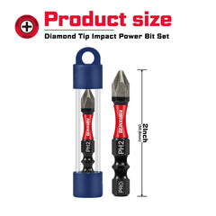 Diamond Coated PH2 Impact Screwdriver Bit Set – 2" Magnetic S2 Steel Insert Bits with Tubes for High-Torque Applications