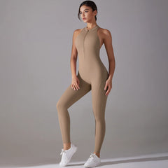 Women's Backless Scrunch Butt Yoga Jumpsuit | Sleeveless Zip One-Piece Gym Sport Fitness Overalls