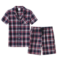 Men's Cotton Short Pajama Set | 2-Piece Breathable Button Top & Elastic Shorts Summer Loungewear