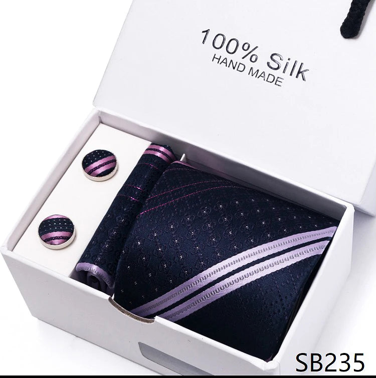 Solid Colour Necktie with Matching Handkerchief & Cufflinks - SB235 - Others In Fashion