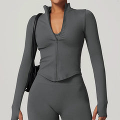 Women's Zipper Long Sleeve Yoga Jacket | Quick-Dry Seamless Crop Sports Top Gym Running Wear