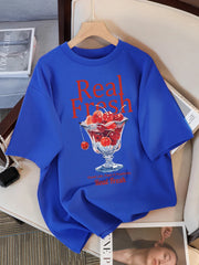 Real Fresh Cherry Fruit Cup Print Womans Streetwear T-Shirt