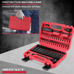 64 Pcs 1/4" Drive Impact Socket & Power Bit Set – Metric Deep & Shallow Sockets with Ratchet and Accessories