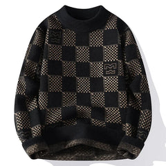 Men’s Checkered Knit Pullover | American Trendy Harajuku Slimming Sweater