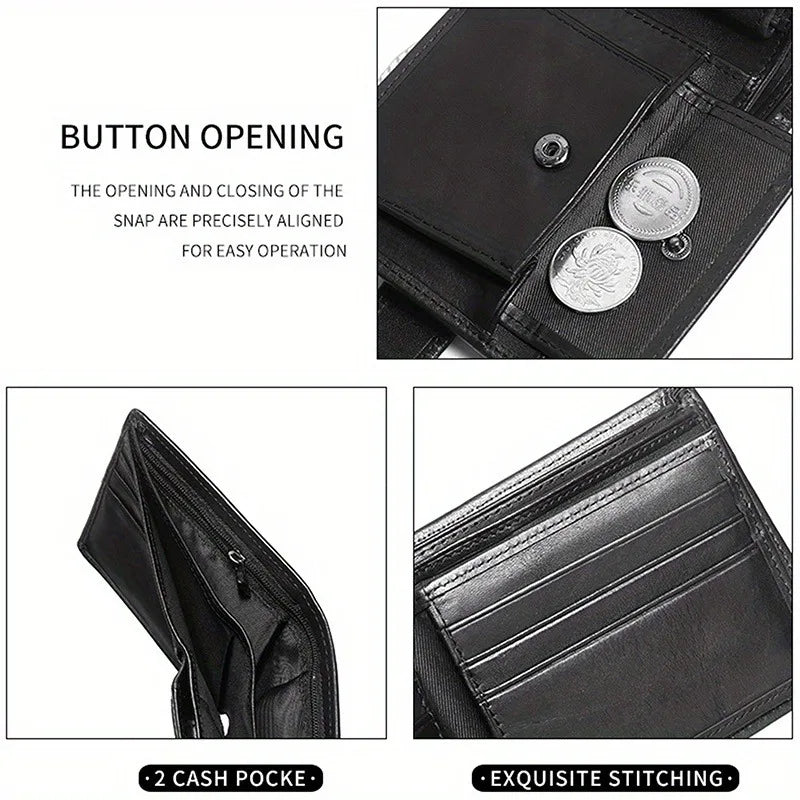 Genuine Leather RFID Anti-Theft Short Wallet with Coin Purse & Multi-Slot