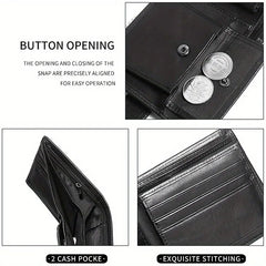 Genuine Leather RFID Anti-Theft Short Wallet with Coin Purse & Multi-Slot