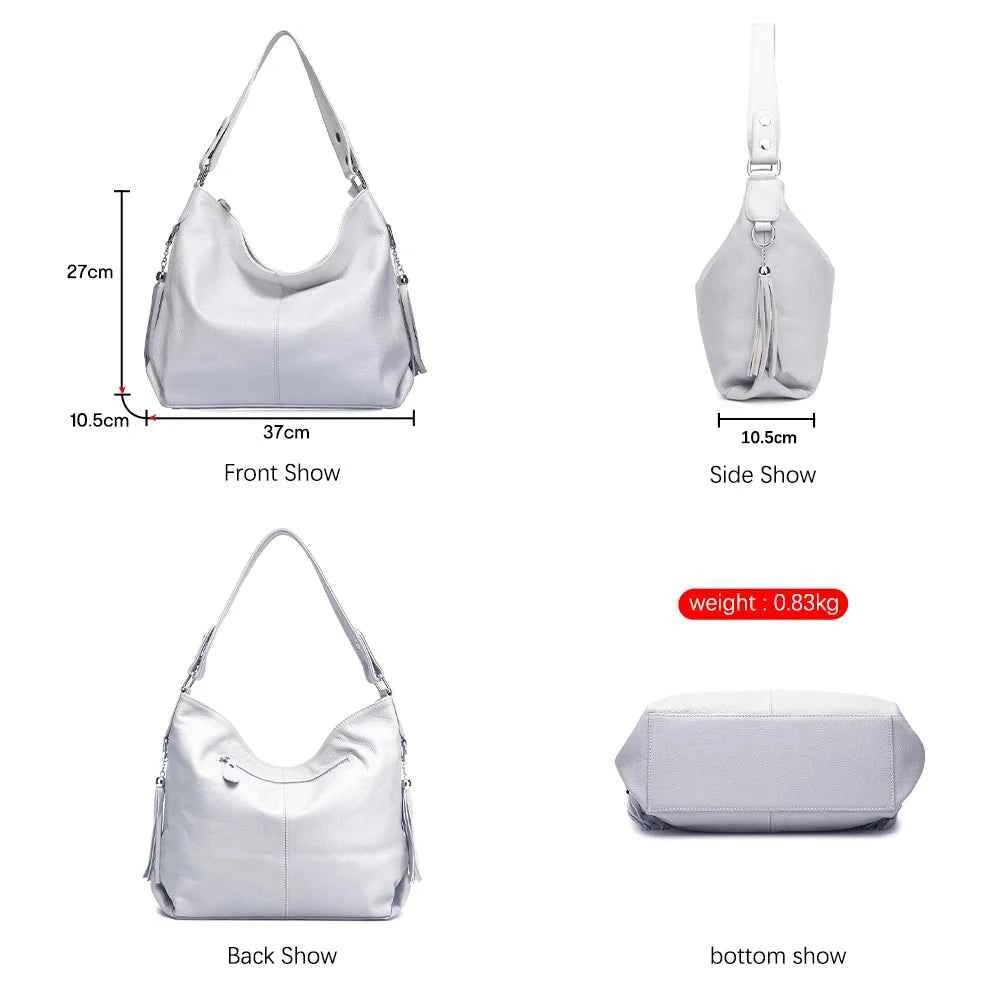Soft Genuine Leather Tassel Hobo Bag – Elegant Women's Shoulder & Messenger Purse Satchel