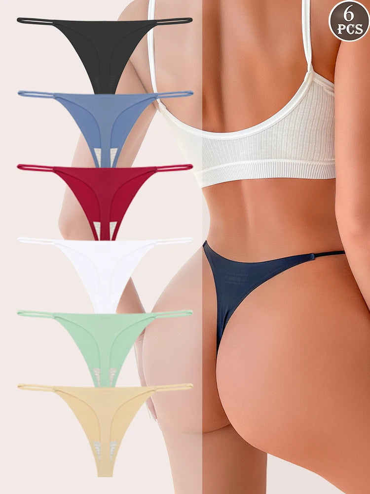 Seamless Thong Panties 6-Pack | Invisible Thin Strap Low Waist High Stretch Women's Underwear