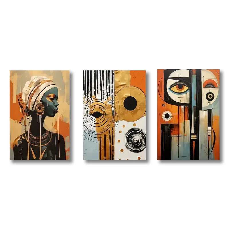 3-Piece Abstract Afro Bohemian Canvas Prints by Snagg A Print