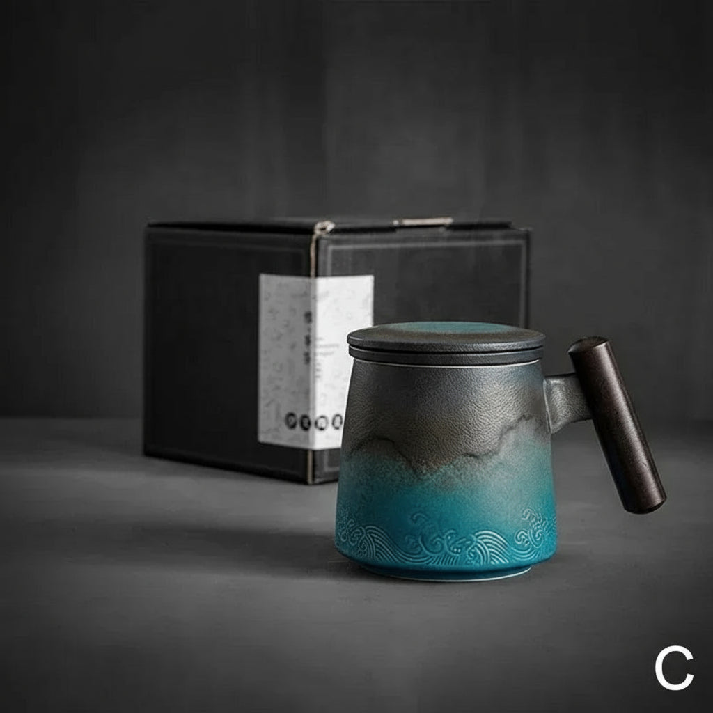 Ceramic Tea Mug with Wooden Handle by Snagg A Cup