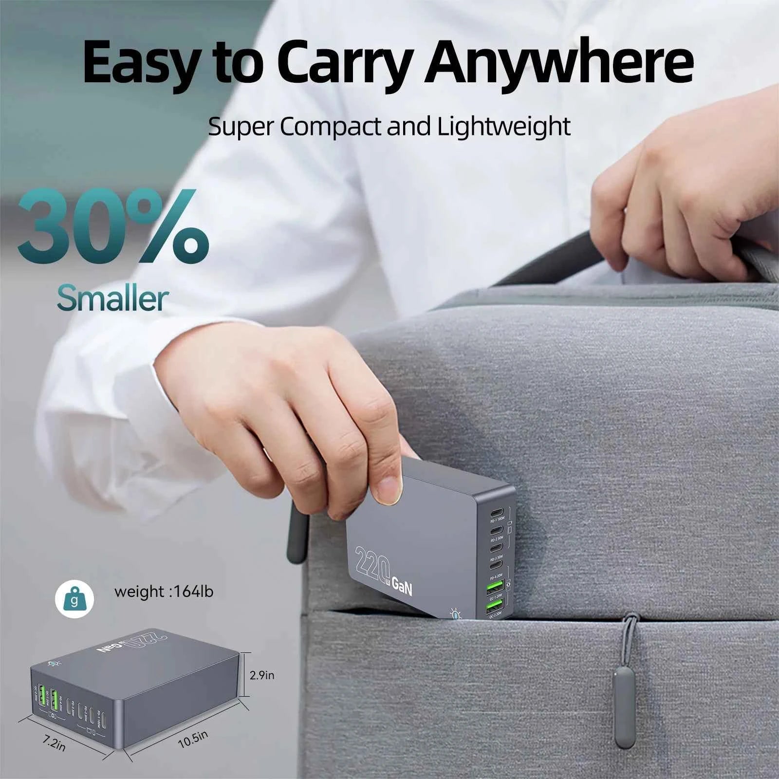 220W GaN 6-Port USB-C Charging Station | PD 100W Fast Charger for PC Laptop iPhone Samsung