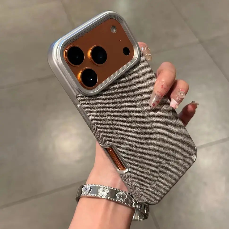 Luxury Jeans Fabric Soft Plating Shockproof Case – for iPhone 15 Series - Phone Cases & Covers