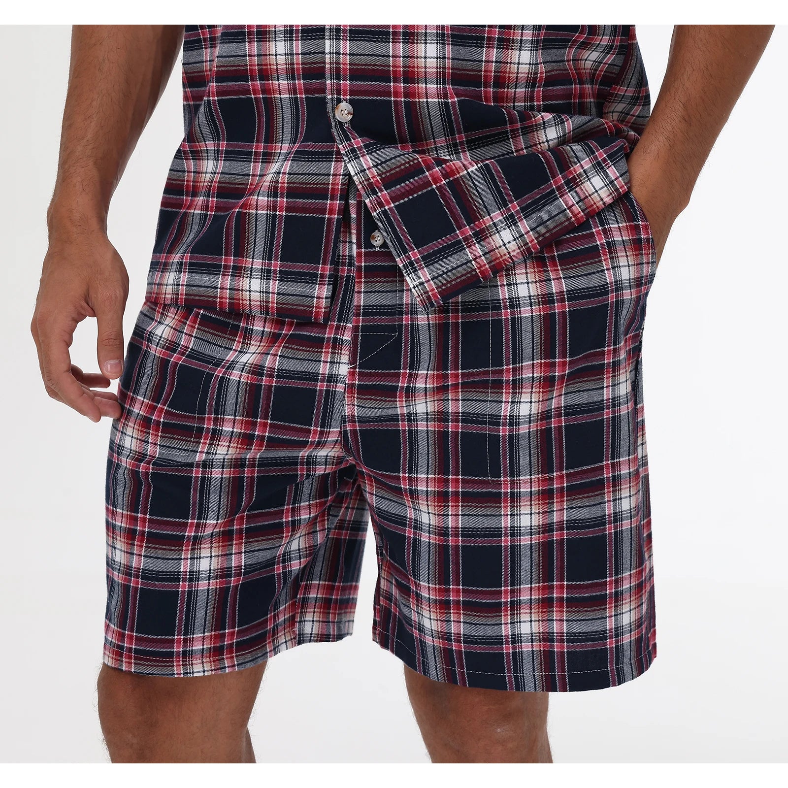 Men's Cotton Short Pajama Set | 2-Piece Breathable Button Top & Elastic Shorts Summer Loungewear