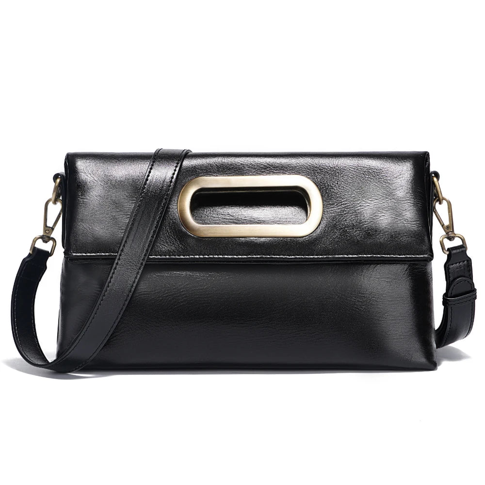 Vintage Genuine Leather Crossbody Handbag – Large Capacity Designer Shoulder Bag for Women, All Seasons