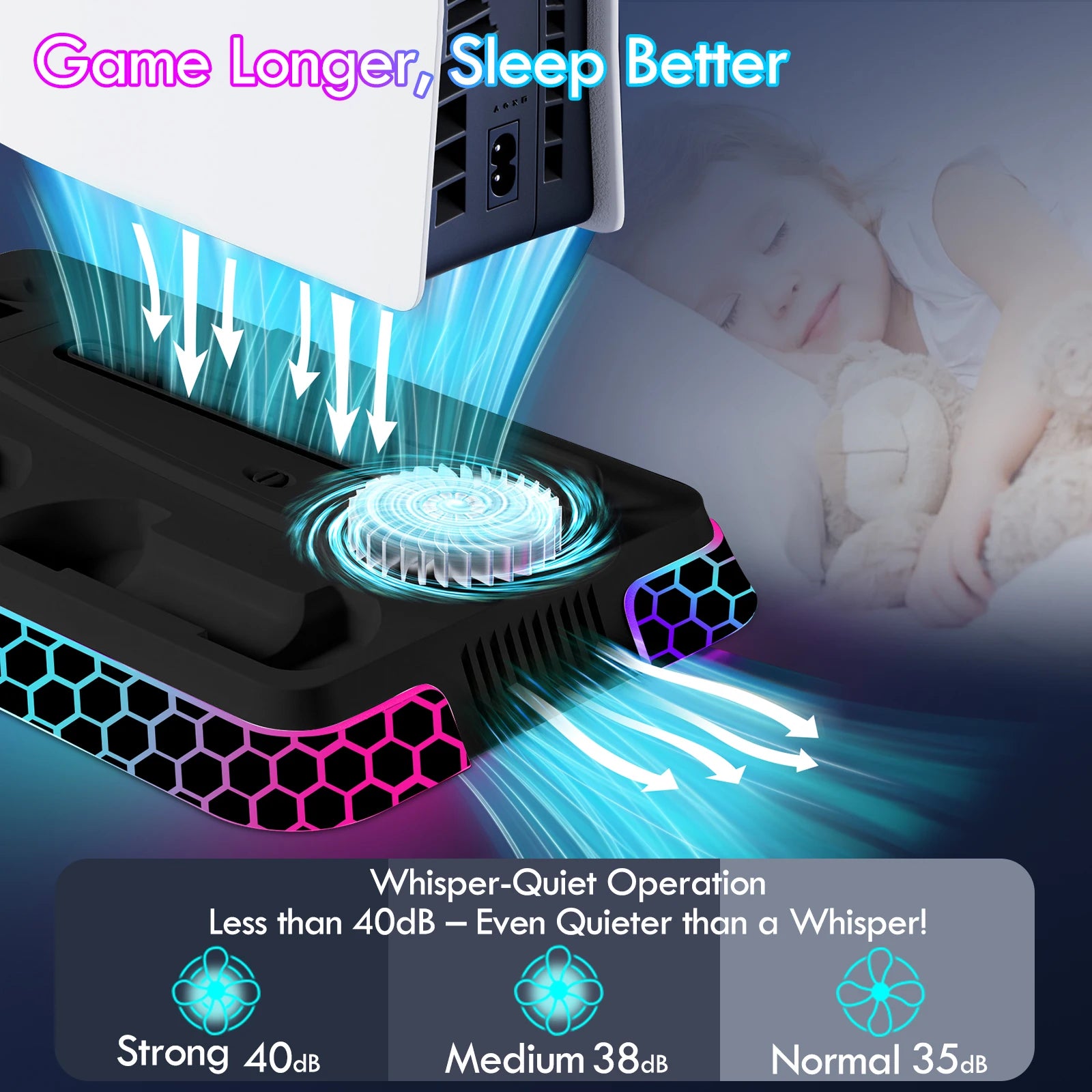 RGB Cooling Station for PS5 Includes Controller Charging Dock and Console Organizer Stand by Snagg A PS Stand