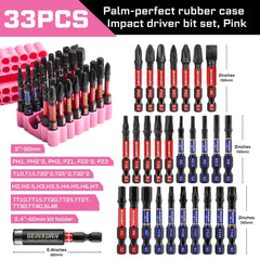 33 Pcs Professional Impact Screwdriver Bit Set | S2 Steel Magnetic Bits with 2.4" Holder & Flexible Storage Base