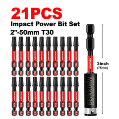 2" Impact Magnetic T30 Torx Screwdriver Bit Set – S2 Alloy Steel