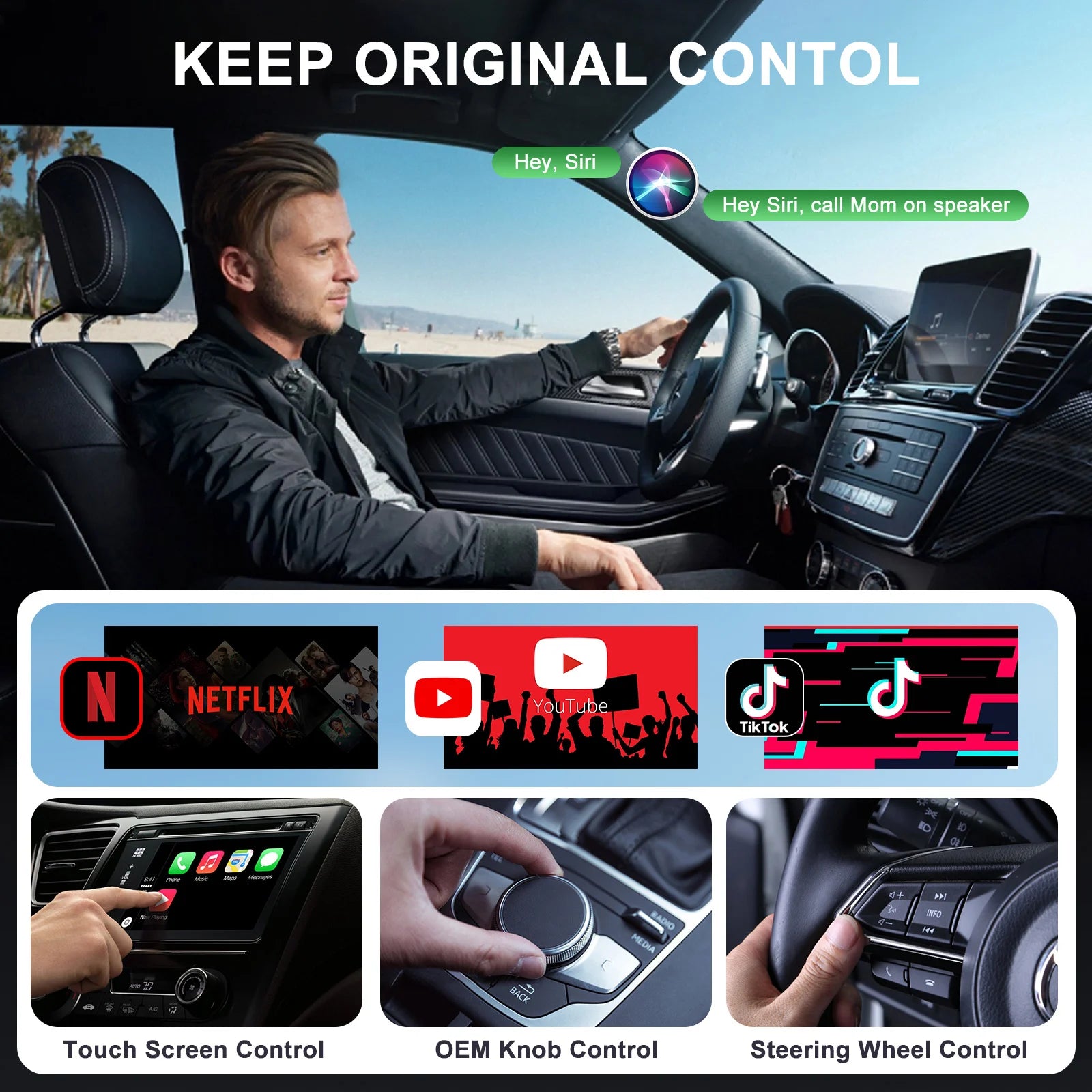 Wireless Video CarPlay Adapter With Netflix/YouTube/Tiktok, For OEM Wired CarPlay Cars by Snagg A Car Adapter