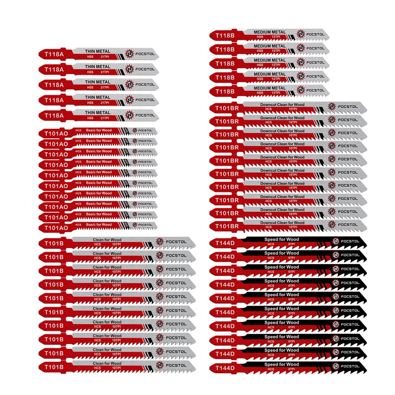 HSS Jigsaw Blades Set 30/50pcs | Assorted T-Shank Replacement Blades for Wood Plastic Metal Cutting