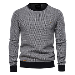 Men’s Cotton Spliced Knit Pullover | Modern Patchwork Thermal Winter Sweater