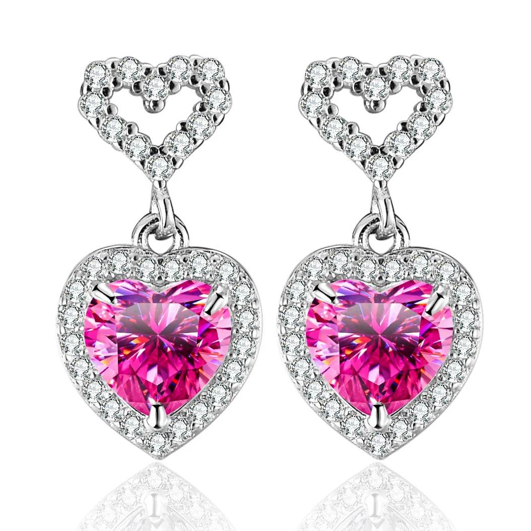 2CT Pink Heart Moissanite Drop Earrings - SnaggIt