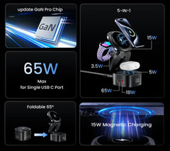 65W GaN USB-C 5-in-1 Foldable Magnetic Wireless Charging Station | MacBook iPhone Apple Watch AirPods