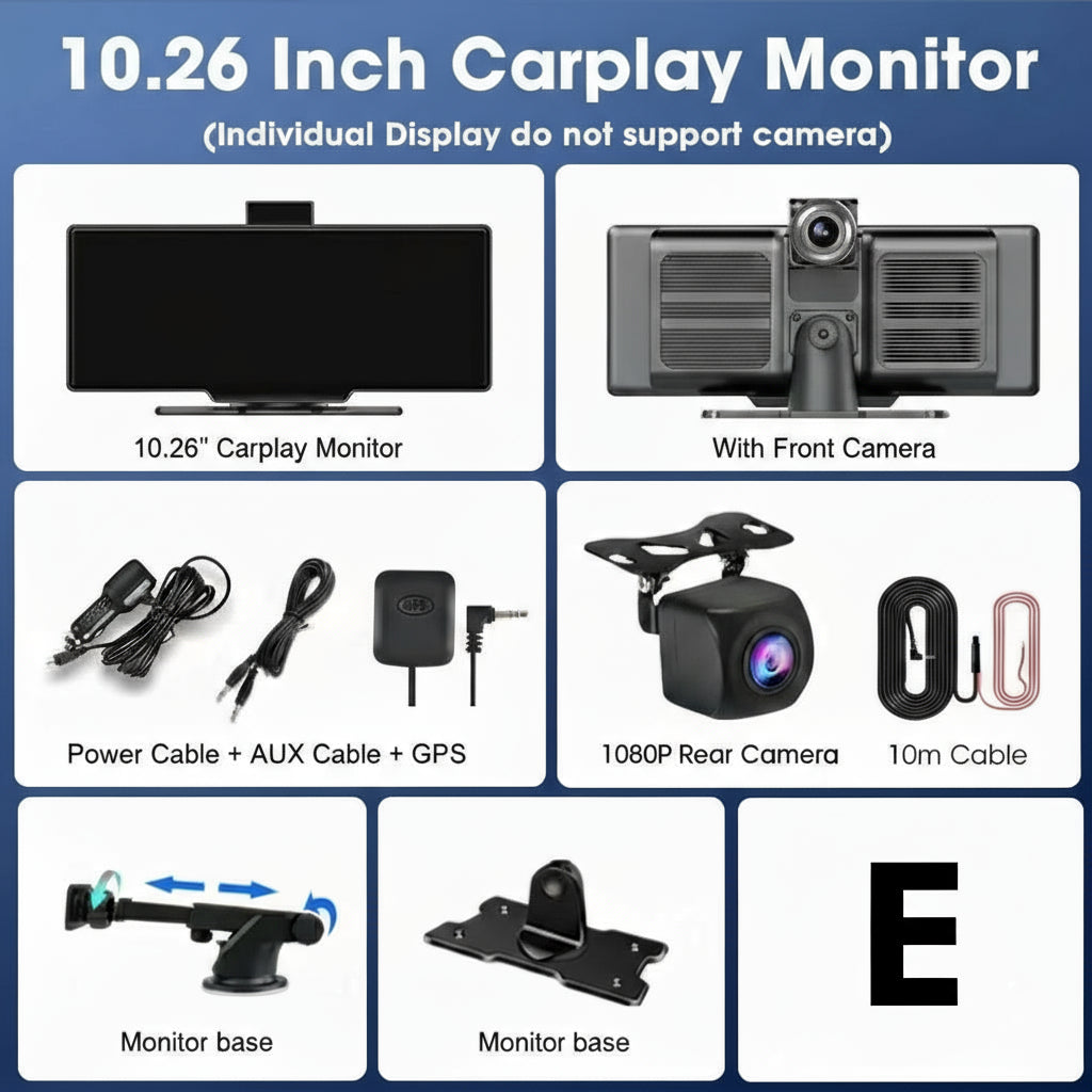 10.26" 4K Dash Cam And Rearview Mirror Car Video Player with Wireless CarPlay by Snagg A Car DVR