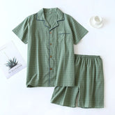 Men’s Cotton Pajama Set – Checkered Cardigan & Shorts Loungewear by Snagg A Pajama